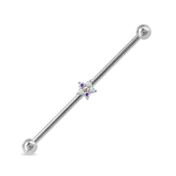 Piercing Industrial in acciaio 316L con Fiore e zirconi Open Tattoo Supply