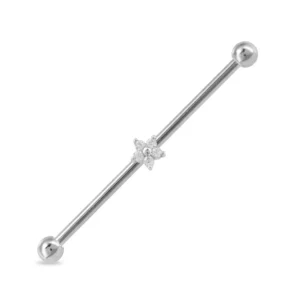 Piercing Industrial in acciaio 316L con Fiore e zirconi Open Tattoo Supply