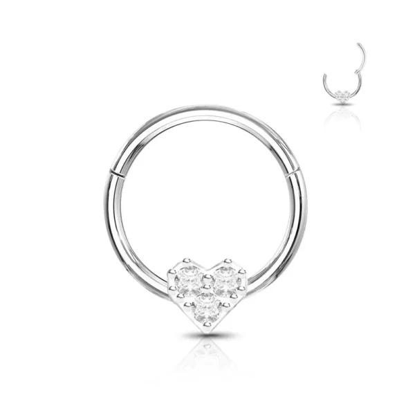 Piercing Segment Ring con Cuore in Acciaio 316L Argento Open Tattoo Supply