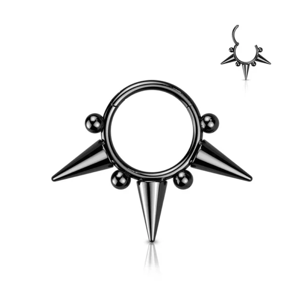 Piercing Segment Ring in acciaio 316L con Perline e Coni Nero Open Tattoo Supply