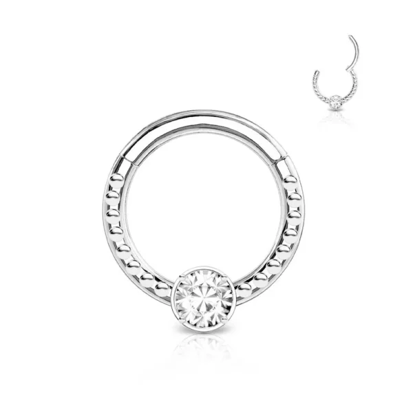 Piercing Segment Ring con Pietra in acciaio 316L Argento Open Tattoo Supply