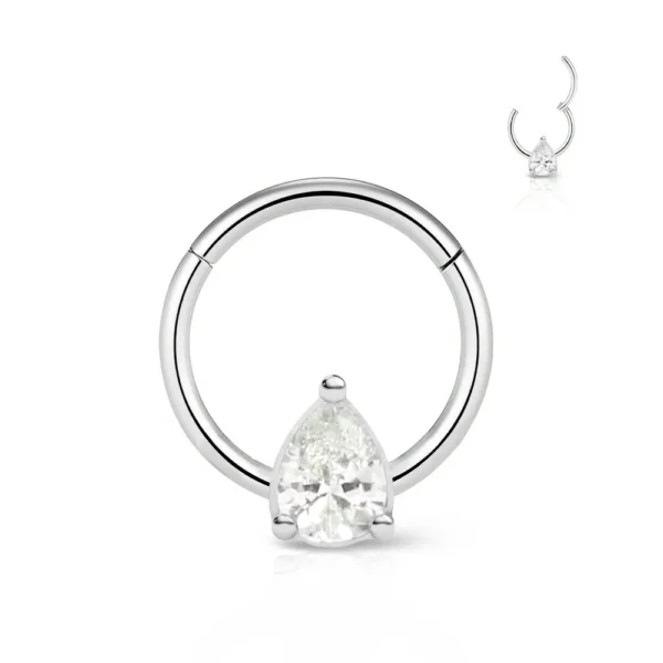 Piercing Segment Ring in acciaio 316L con Brillante Goccia D’acqua Argento Open Tattoo Supply