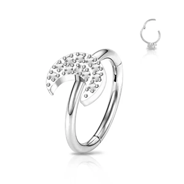 Piercing Segment Ring in acciaio 316L con Luna Brillantini Argento Open Tattoo Supply