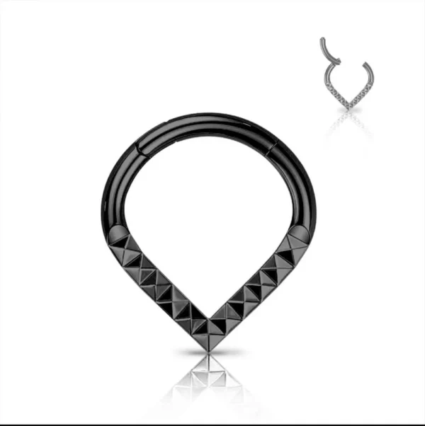 Piercing Segment ring a piramide in acciaio 316L Nero Open Tattoo Supply