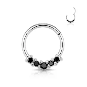 Piercing Segment Ring in acciaio 316L con Cristallo Argento Nero Open Tattoo Supply