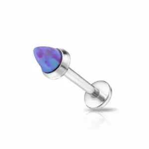 Piercing Labret in acciaio 316L con Opale a forma ogiva Viola Open Tattoo Supply