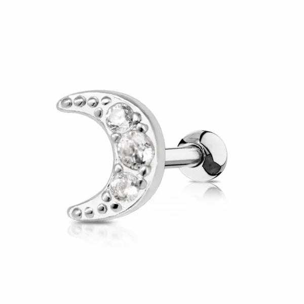 Piercing Helix in acciaio 316L con luna e zirconi Open Tattoo Supply