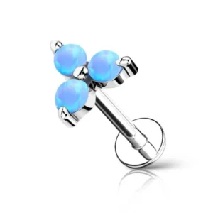 Piercing Labret con Top Triangolare e Pietre opale blu acciaio 316L Open Tattoo Supply