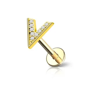 Piercing Labret in acciaio 316L Oro con Forma di V e Pietre Open Tattoo Supply