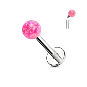 Piercing Labret in acciaio 316L con pietra Opale tonda Fucsia Open Tattoo Supply