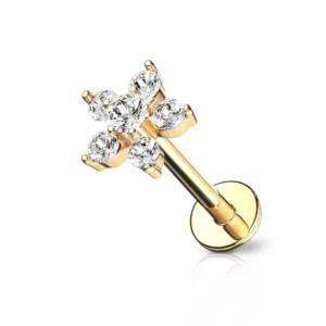 Piercing Cluster in Acciaio 316L Fiore con Cristalli Oro Open Tattoo Supply