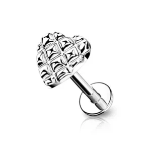 Piercing Labret in acciaio 316L a Forma di Cuore Argento Open Tattoo Supply