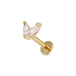 Piercing Labret in acciaio 316L con Zirconi Oro Open Tattoo Supply