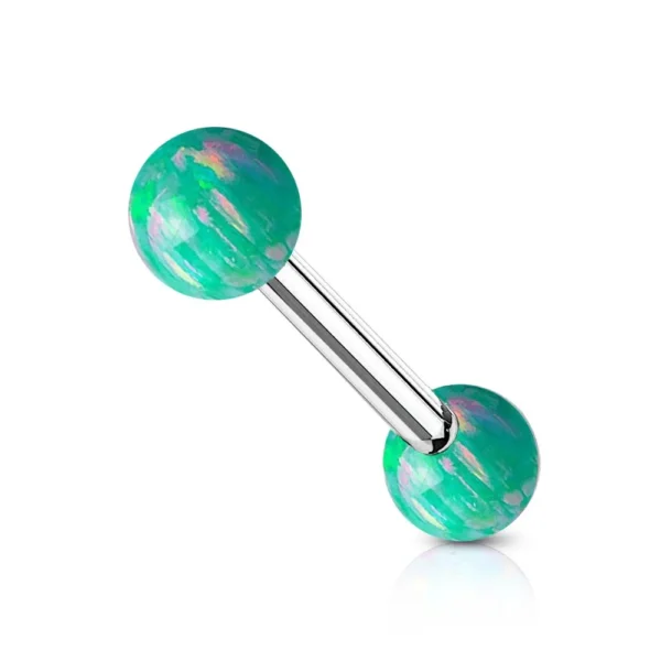 Barbell Piercing con Palline Opale in Acciaio 316L Verde Open Tattoo Supply