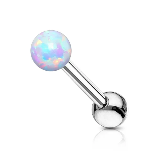 Barbell Piercing con Pallina Opale in Acciaio 316L Bianco Open Tattoo Supply