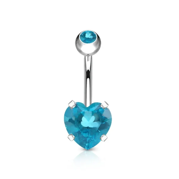 Piercing Ombelico in Acciaio 316L con brillantino a cuore Azzurro Open Tattoo Supply