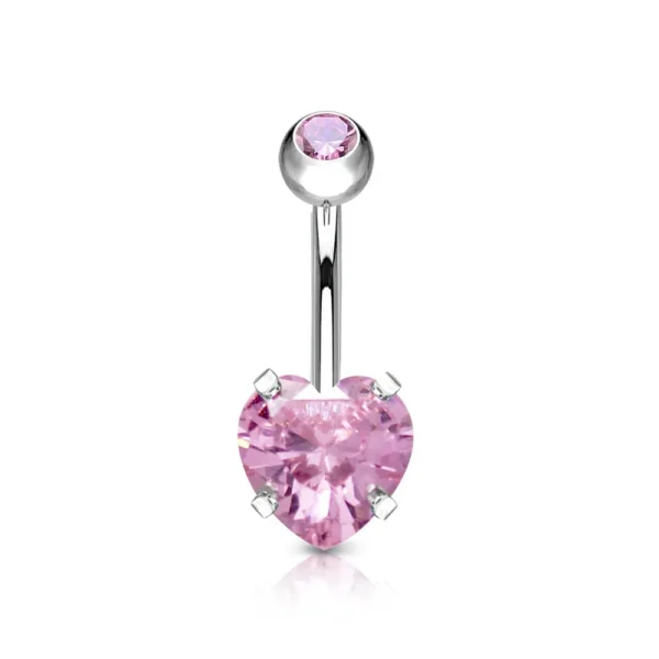 Piercing Ombelico in Acciaio 316L con brillantino a cuore Rosa Open Tattoo Supply