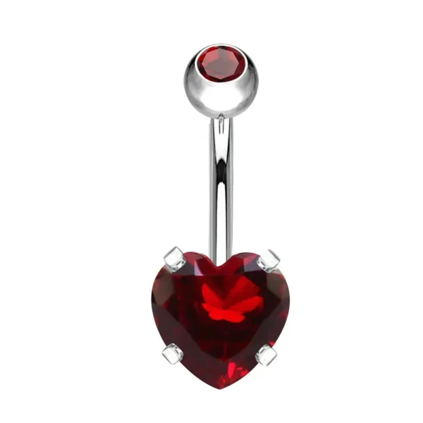 Piercing Ombelico in Acciaio 316L con brillantino a cuore rosso Open Tattoo Supply