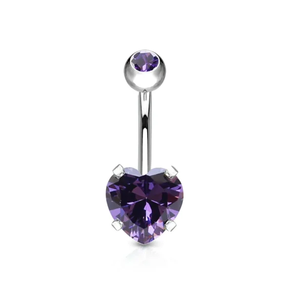 Piercing Ombelico in Acciaio 316L con brillantino a cuore viola Open Tattoo Supply