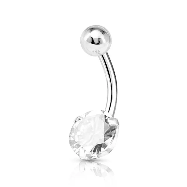 Piercing Ombelico in Acciaio 316L con Brillantino Argento Bianco Open Tattoo Supply