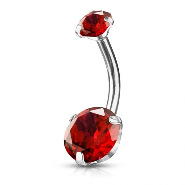 Piercing Ombelico in Acciaio 316L con Zirconi Rosso Open Tattoo Supply