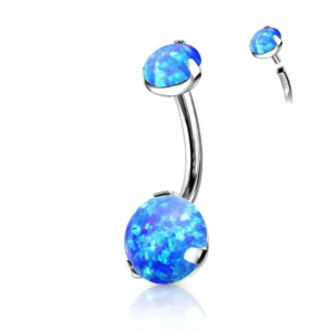 Piercing Ombelico in Acciaio 316L con sfere Opale Sintetiche Blu Open Tattoo Supply