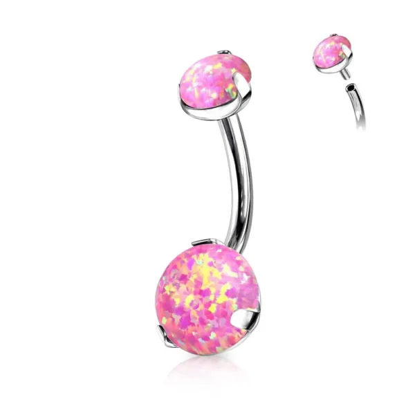 Piercing Ombelico in Acciaio 316L con sfere Opale Sintetiche Fucsia Open Tattoo Supply