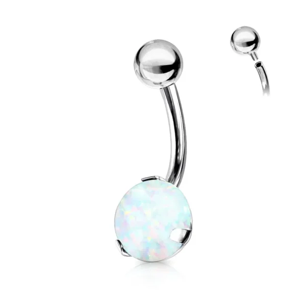 Piercing Ombelico in Acciaio 316L con sfera Opale Sintetica Bianco Open Tattoo Supply