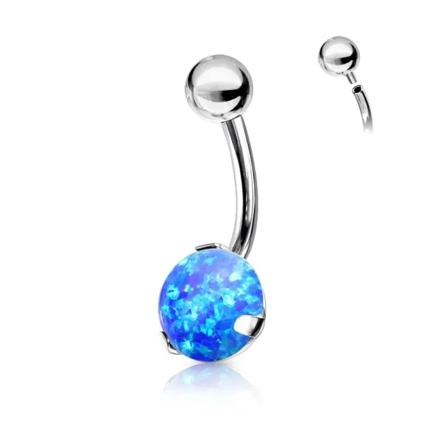 Piercing Ombelico in Acciaio 316L con sfera Opale Sintetica Blu Open Tattoo Supply