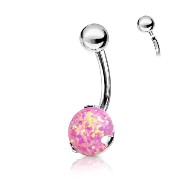 Piercing Ombelico in Acciaio 316L con sfera Opale Sintetica Fucsia Open Tattoo Supply