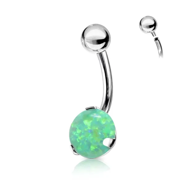 Piercing Ombelico in Acciaio 316L con sfera Opale Sintetica Verde Open Tattoo Supply