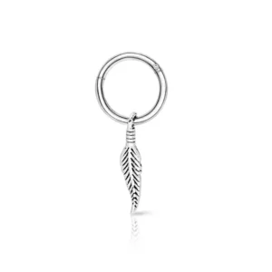 Piercing Segment Ring in acciaio 316L con Pendente Piuma Argento Open Tattoo Supply