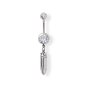 Piercing Ombelico in acciaio 316L con pendente proiettile e brillantino Open Tattoo Supply